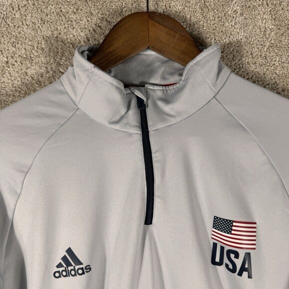 Adidas 1/4 Zip Pullover Long Sleeve Men’s Large Team USA Volleyball Gray Shirt - Picture 4 of 10